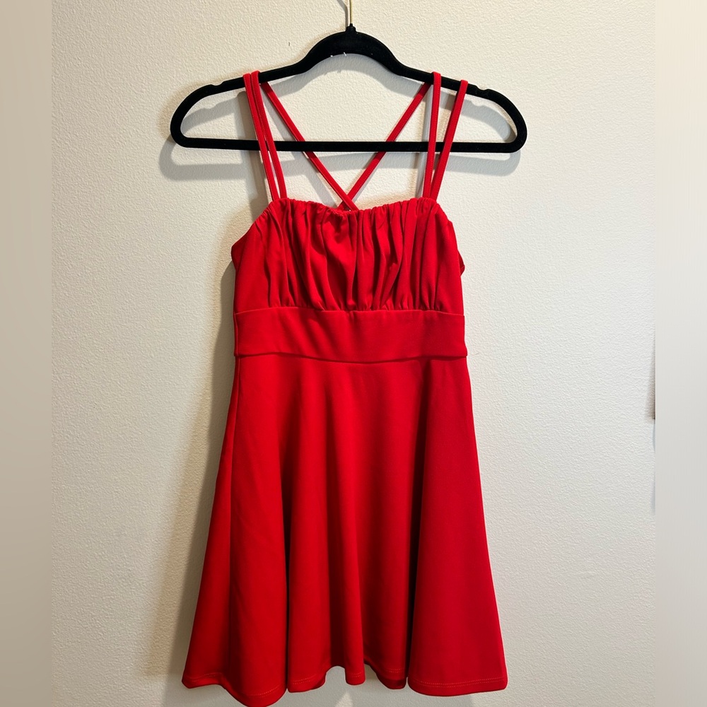 Red Francesca’s Miami Fit & Flare Dress – Adjustable Crossback Straps